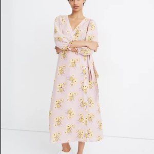 Madewell Linen Blend Ruffle-Cuff Wrap Dress in Dutch Dandelions
